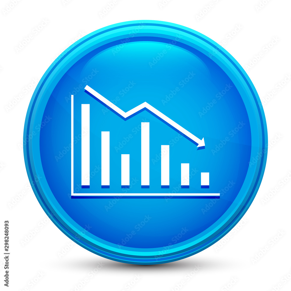 Statistics down icon glass shiny blue round button isolated design vector illustration Statistics down icon glass shiny blue round button isolated design vector illustration