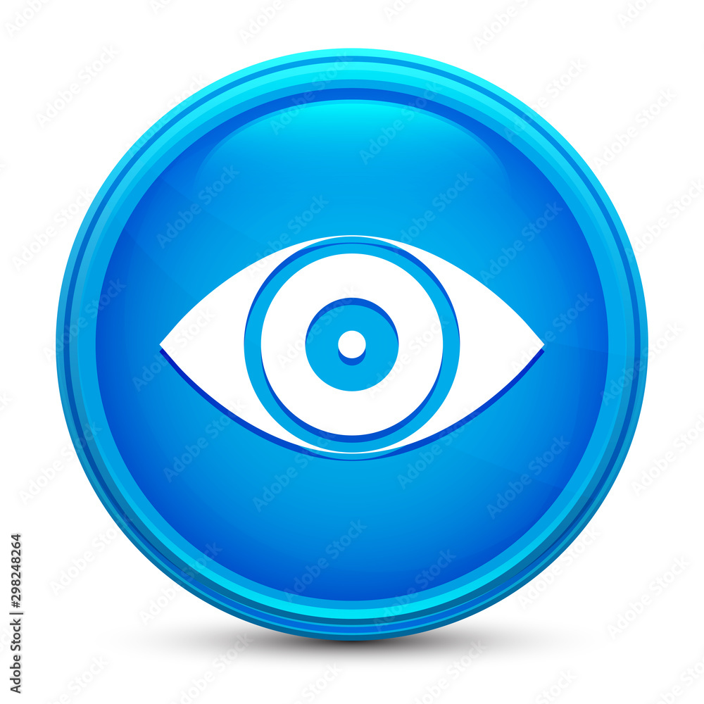 Eye icon glass shiny blue round button isolated design vector illustration Eye icon glass shiny blue round button isolated design vector illustration