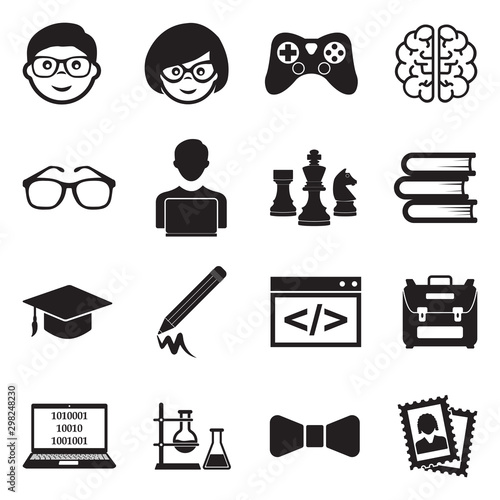 Nerd Icons. Black Flat Design. Vector Illustration.