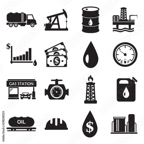 Oil Icons. Set 2. Black Flat Design. Vector Illustration.