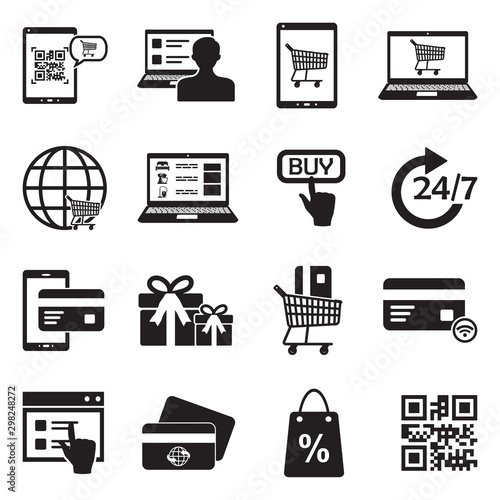 Online Shopping Icons. Set 2. Black Flat Design. Vector Illustration.