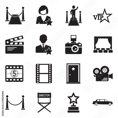 Red Carpet Icons. Black Flat Design. Vector Illustration.