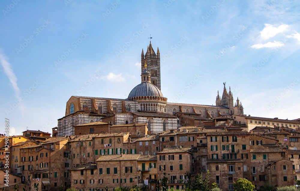 Scenic view of Siena from viewpoint, Tuscany region, medieval city