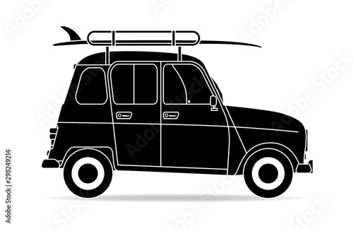 Französisches Auto Surftrip Wellenreiten Silhouette