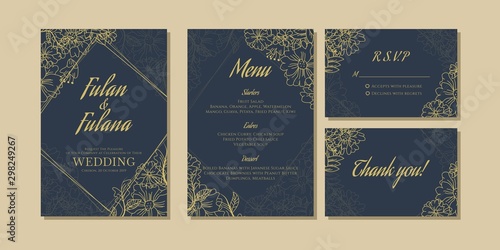 set cover content wedding invitation card with leaf floral flower beauty elegant botanical abstract frame background decoration ornament mockup greeting celebration rustic template vector illustration
