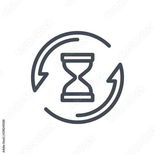 Repeat time line icon. Clock with update arrow vector outline sign.