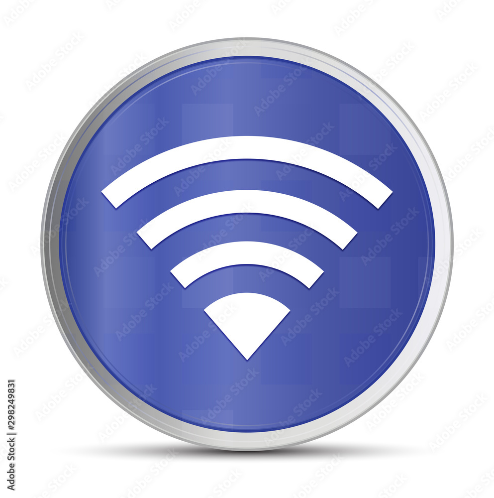 Wifi icon prime blue round button vector illustration design silver frame push button