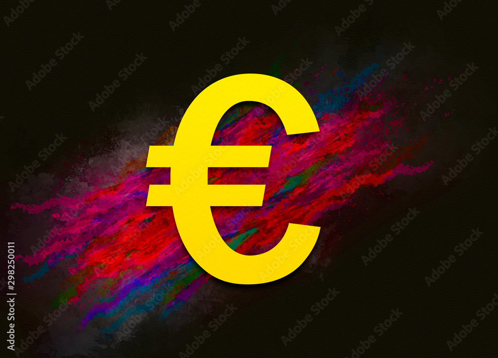 Fototapeta premium Euro sign icon colorful paint abstract background brush strokes illustration design