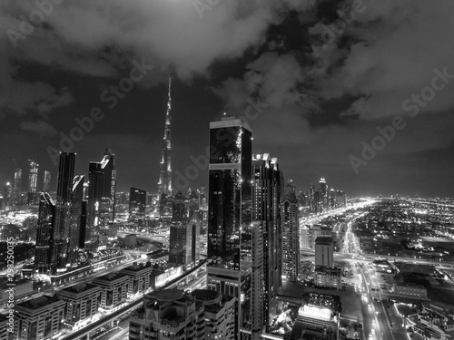 Panoramic aerial view of Dubai skyline at night  United Arab Emirates