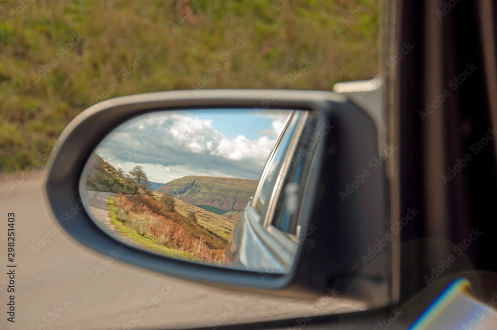Rear view mirror in the mountains