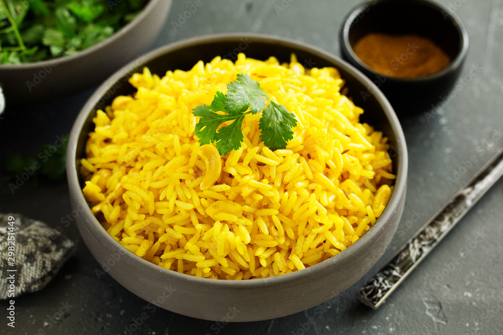 Vegetarian rice with curry and cashew nuts. Vegetarian rice with curry and cashew nuts.