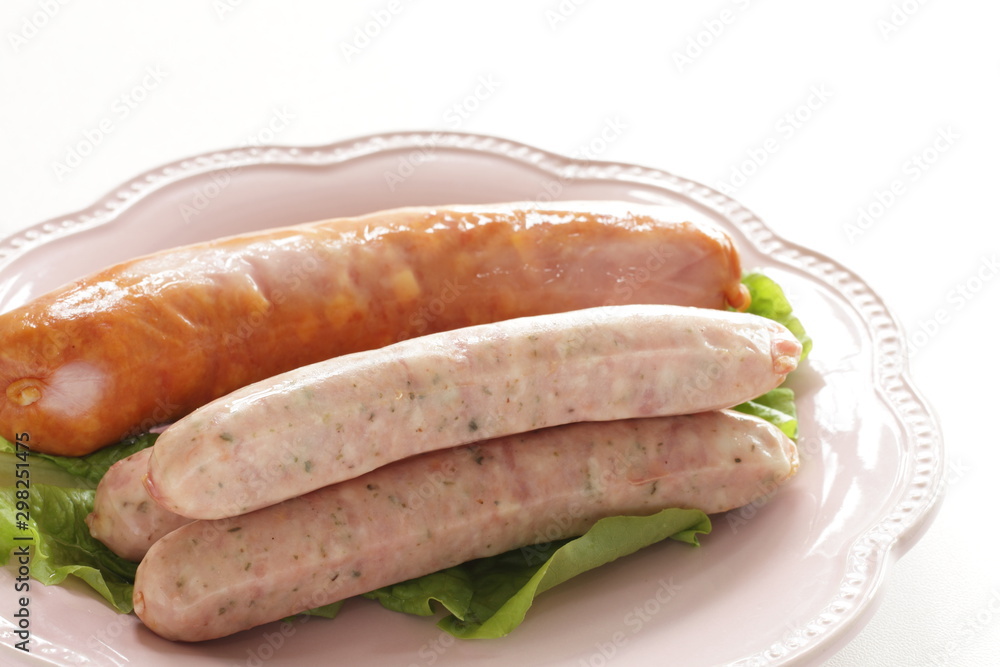 Prepared Germen sausage on dish with copy space Prepared Germen sausage on dish with copy space