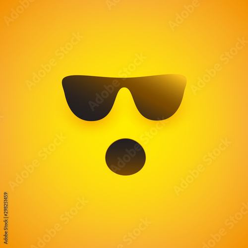 Emoji with Surprised Face, Open Mouth and Sunglasses - Simple Emoticon on Yellow Background - Vector Design Illustration
