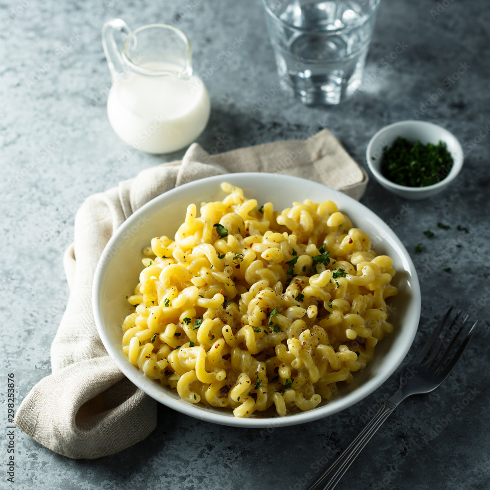 Homemade macaroni with cheese sauce Homemade macaroni with cheese sauce