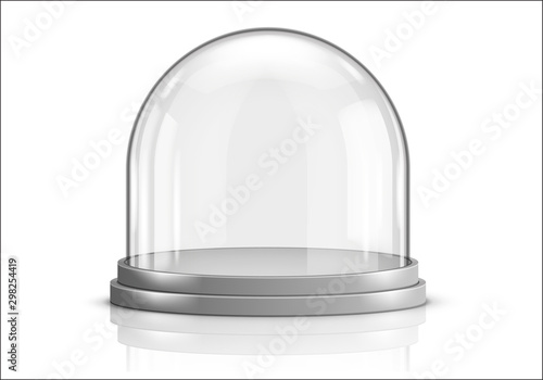 Leinwand Poster Glass dome and gray plastic tray realistic vector