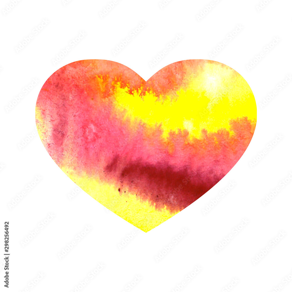 Watercolor heart. Various hand-drawn heart on a white background. Wedding or Valentine template. Symbol of love.
