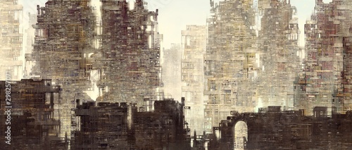 Panorama futuristic city fantasy painting illustration