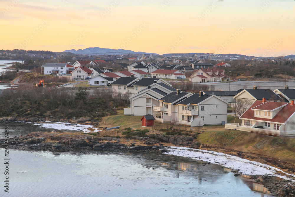 Sunset at Mosheim residential area in Brønnøy municipality