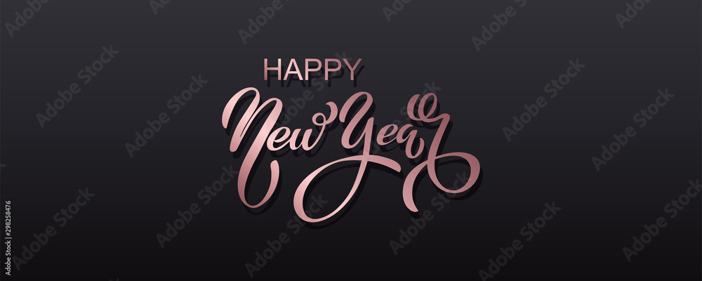 Happy new year banner. Vector illustration of a happy new year in gold and black colors. Beautiful inscription. Background for the holiday.