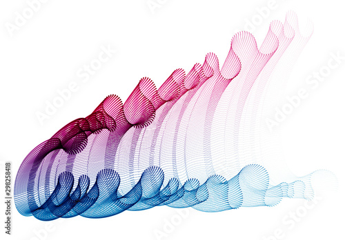 Flowing particles wave, transparent tulle textile on wind, dynamic motion curve lines. 3d vector illustration. Beautiful calming wave shaped array of blended points.