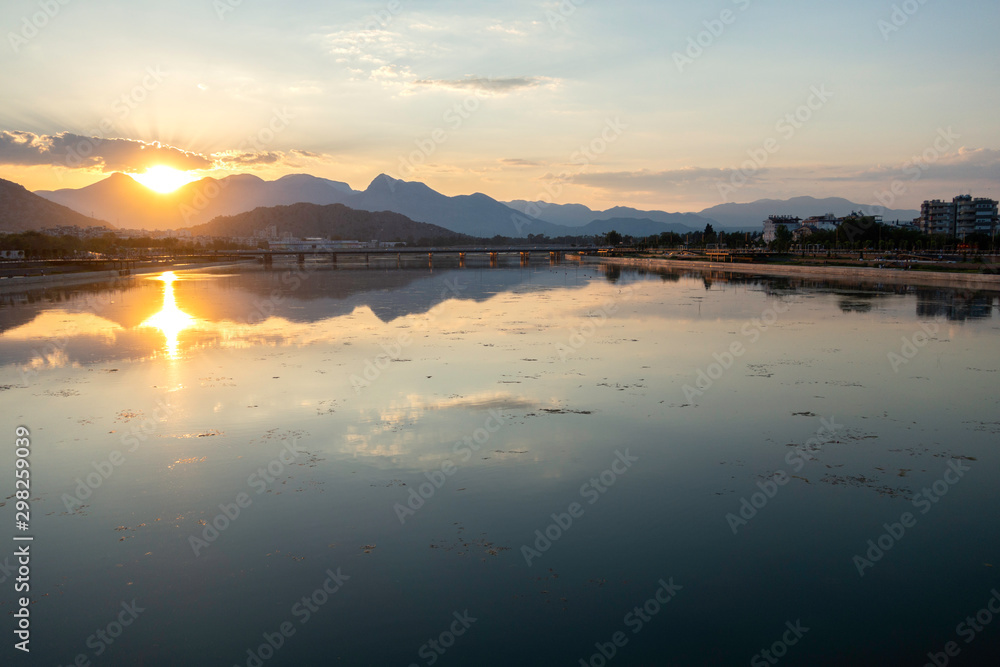 Fototapeta premium Park and water canal in Konyaalti district in Antalya, Turkey