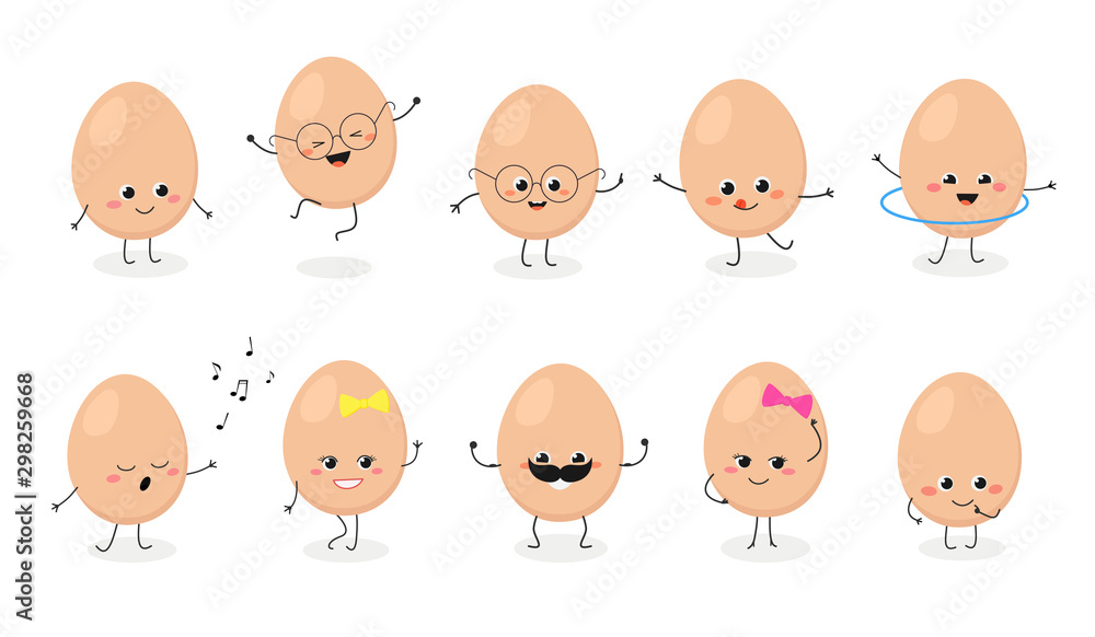 Emoticon with cartoon egg characters vector set Emoticon with cartoon egg characters vector set