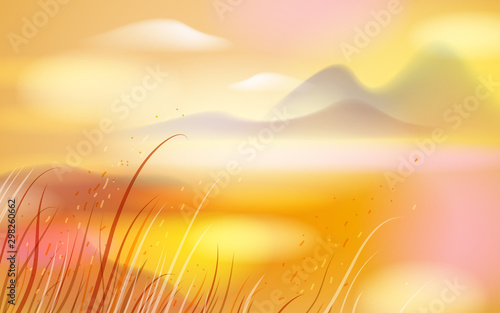 Blurred autumn landscape nature background defocused beyond the window, vector illustration out of focus beautiful fall illustration.