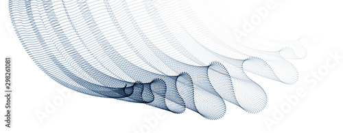 Wave of flowing particles abstract vector background, smooth curvy shape dots transparent tulle textile on wind. 3d shape dots blended mesh, relaxing tranquil wallpaper.