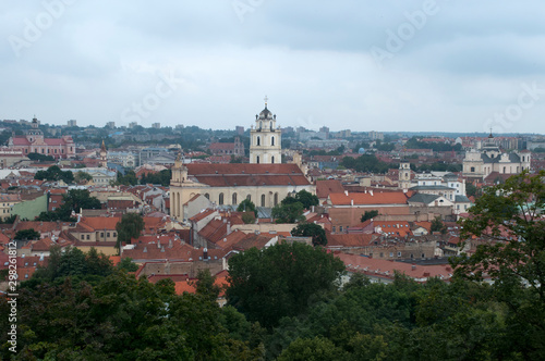 Vilnius Lithuania, cityscape of old town with several church bell towers