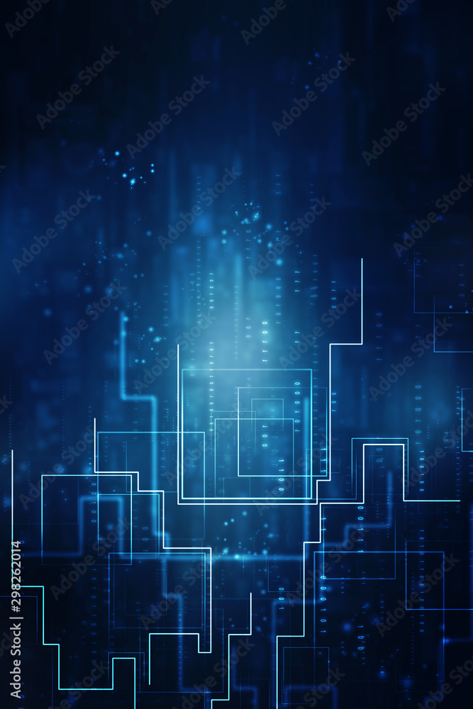2d illustration Abstract futuristic electronic circuit technology background - obrazy, fototapety, plakaty 