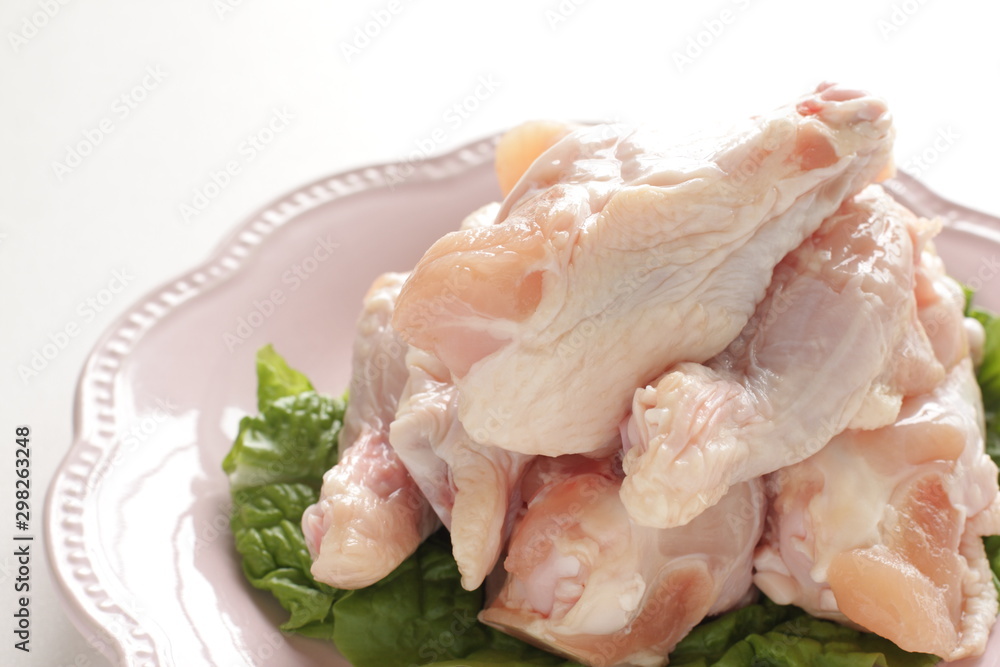 Freshness chicken drumsticks on dish with copy space