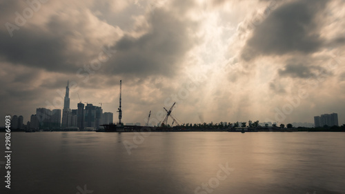 viee of saigon pearl with a dramatic cloudy sky before storm photo