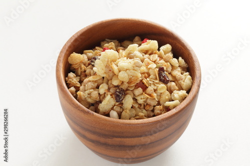 Healthy breakfast, granola and dried fruit