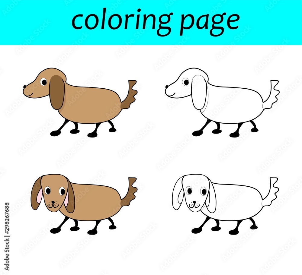 Coloring Page. Cartoon dog tail up and smiles. ilustração do Stock