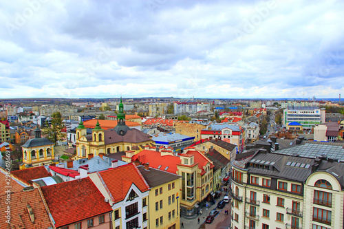 Ivano-Frankivsk from bird's eye view with dark clouds up