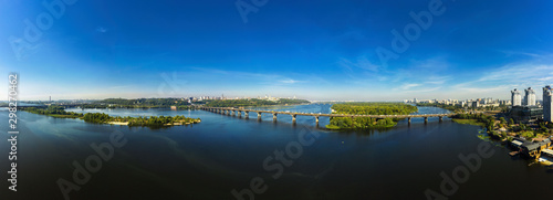 Aerial panorama view of Cityscape in Kiev near the Paton Bridge