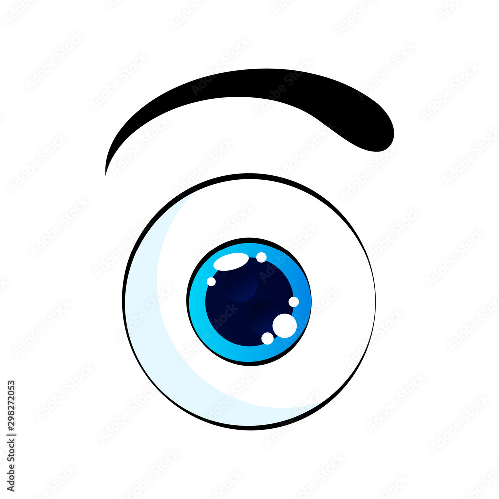 Funny cartoon monster blue eyes with Eyebrow. Vector isolated illustration on white background Funny cartoon monster blue eyes with Eyebrow. Vector isolated illustration on white background