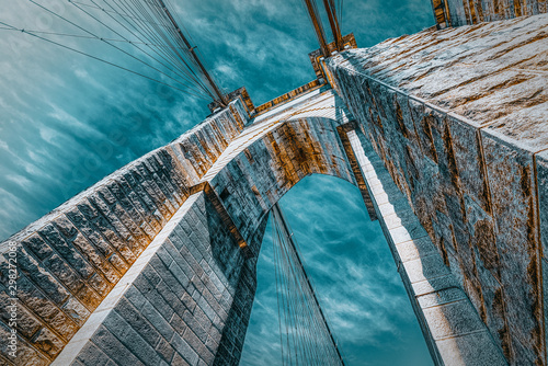 New York, USA,  Brooklyn Bridge across the East River between Manhattan and Brooklyn. photo