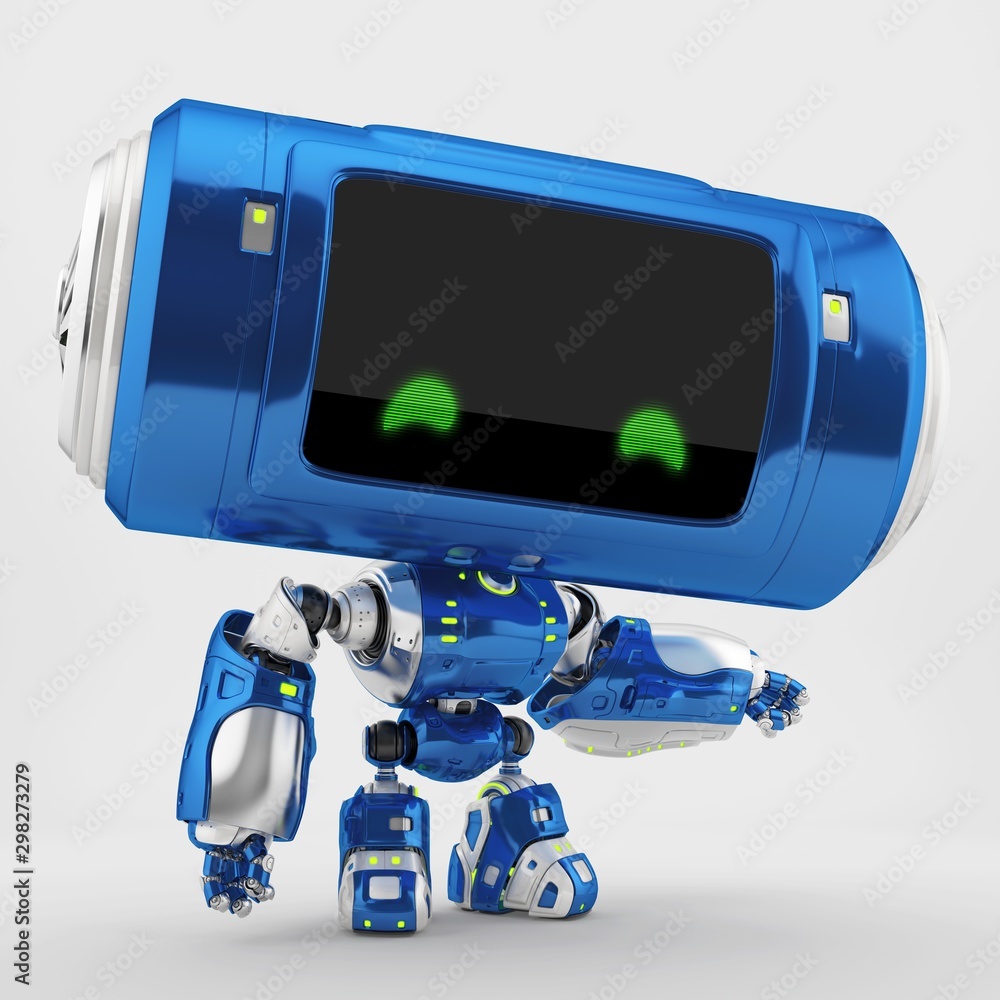Robotic blue toy with big tube head. 3d rendering Stock Illustration ...