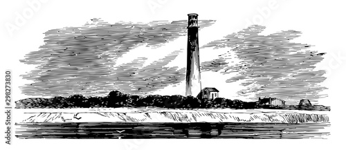 lighthouse vintage illustration