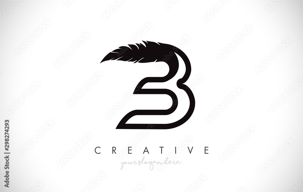 Obraz premium B Feather Letter Logo Icon Design With Feather Feathers Creative Look Vector Illustration