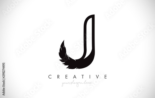 J Feather Letter Logo Icon Design With Feather Feathers Creative Look Vector Illustration