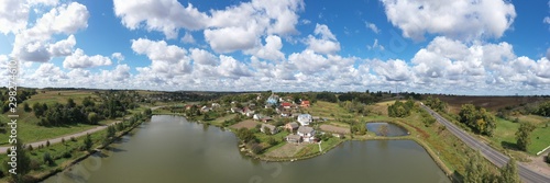 Aerial panorama view of beautiful Village Landscape on a Hill