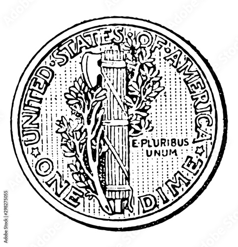 Mercury Dime vintage illustration.