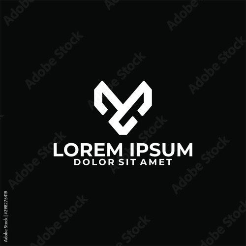 Initial letter MC or CM logo template with modern fox head line art symbol in flat design monogram illustration
