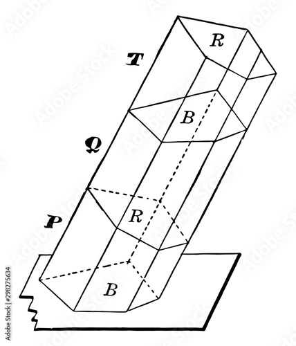 Oblique Prism Truncated Into 3 Sections vintage illustration.