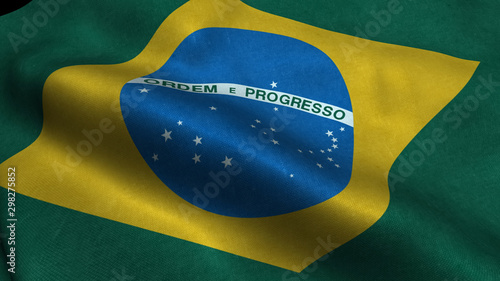 Brazil flag with visible wrinkles and realistic fabric.