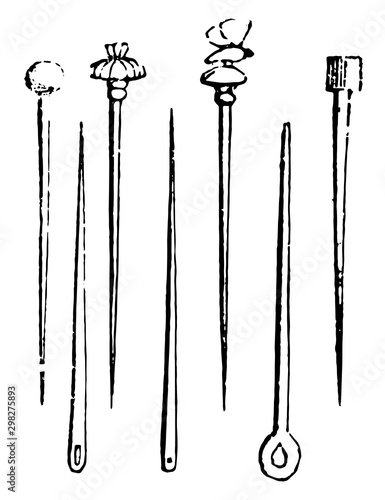 Needles and pins, vintage illustration.