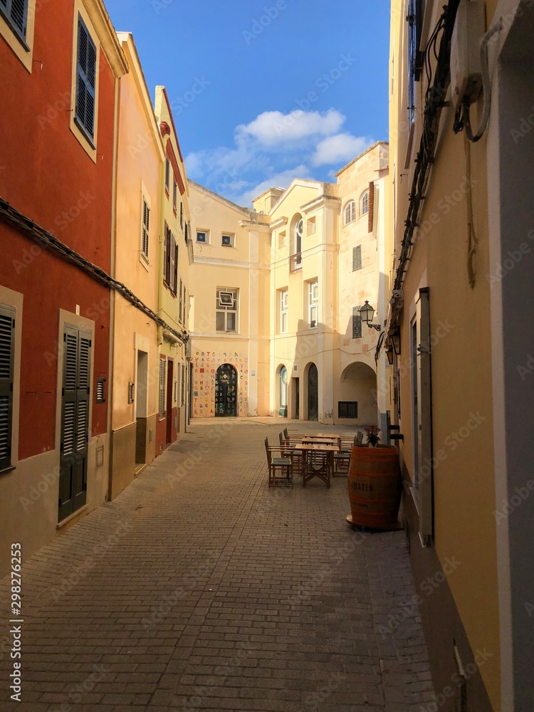 narrow street in old town of Ciutadella Menorca