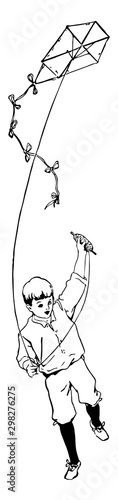 Child Holding A Kite vintage illustration.